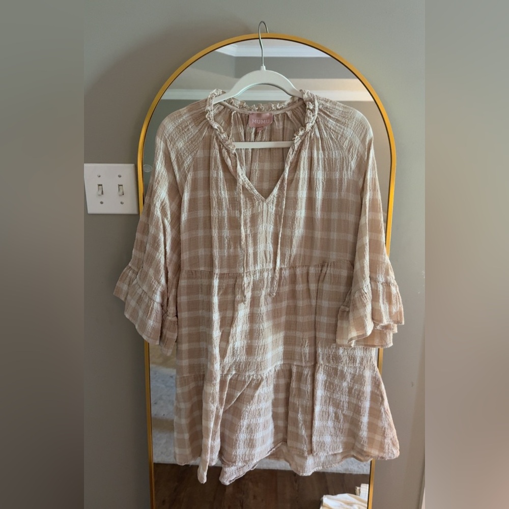 Show Me Your MuMu Cream Plaid Mini Dress
